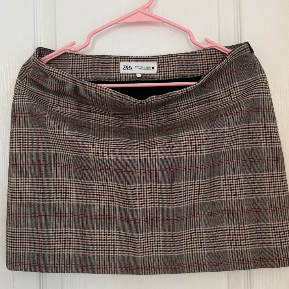 Zara Checkered Mini Skirt in Black and Red